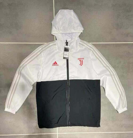 Juventus White Black Hoodie Windbreaker Jacket 2020/21